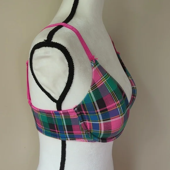Victoria's Secret Underwire Lined Perfect Coverage Plaid Bra 36C Pink Green - Picture 5 of 16
